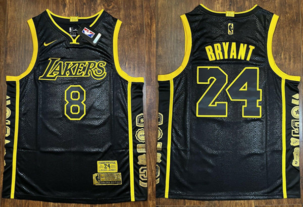 Men's Los Angeles Lakers Front #8 Back #24 Kobe Bryant Black Stitched Jersey Men's Los Angeles Lakers Front #8 Back #24 Kobe Bryant Black Stitched Jersey